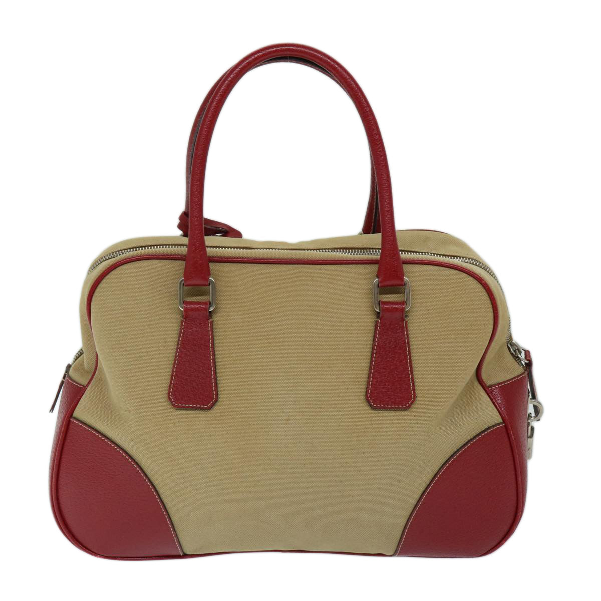 PRADA Hand Bag Canvas Beige Red Auth ep3816 - 0