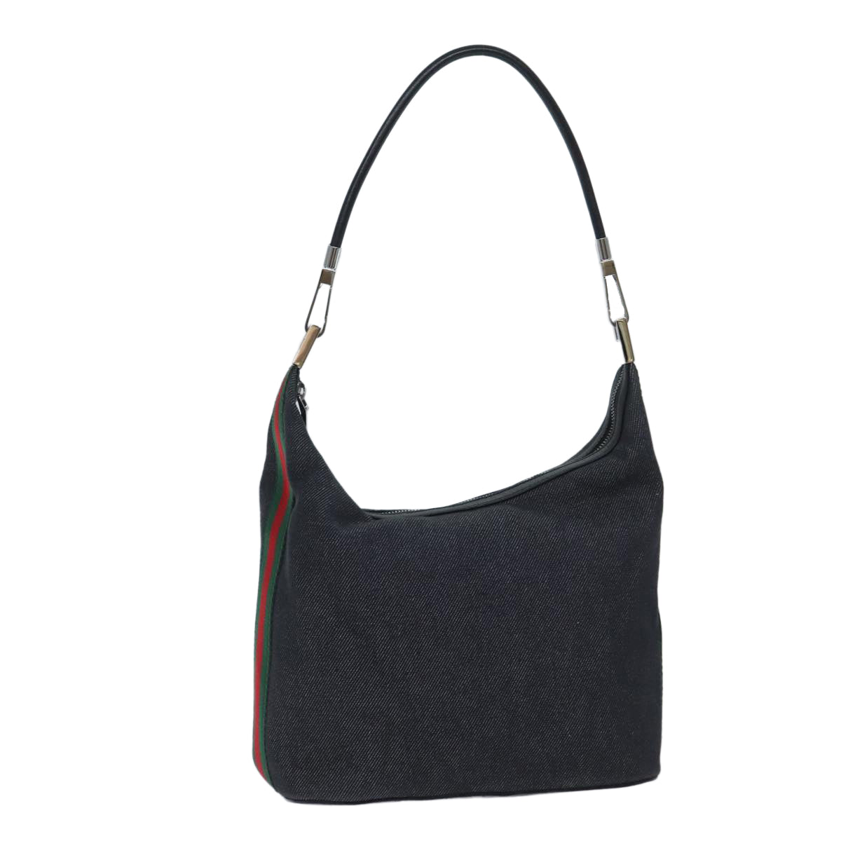 GUCCI Web Sherry Line Shoulder Bag Denim Black Red Green 01234 Auth ep3850