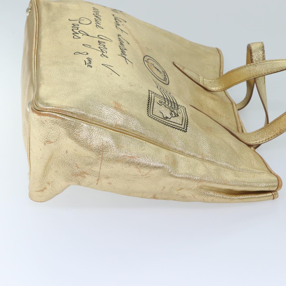 SAINT LAURENT Y Mail Hand Bag Leather Gold 188651 Auth ep3864