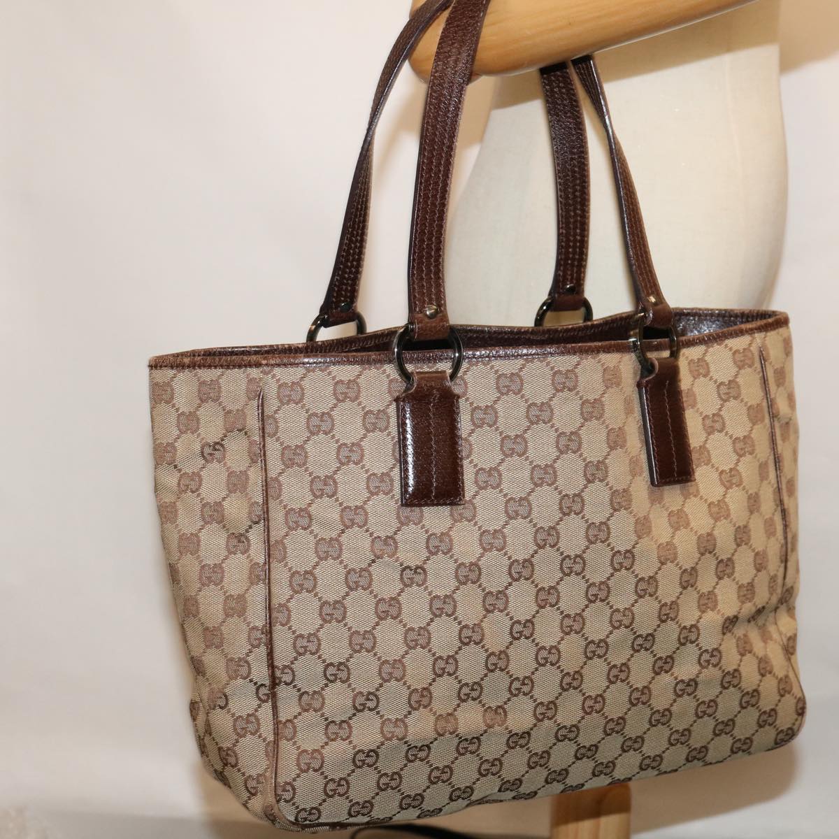GUCCI GG Canvas Tote Bag Beige 113017 Auth ep3868