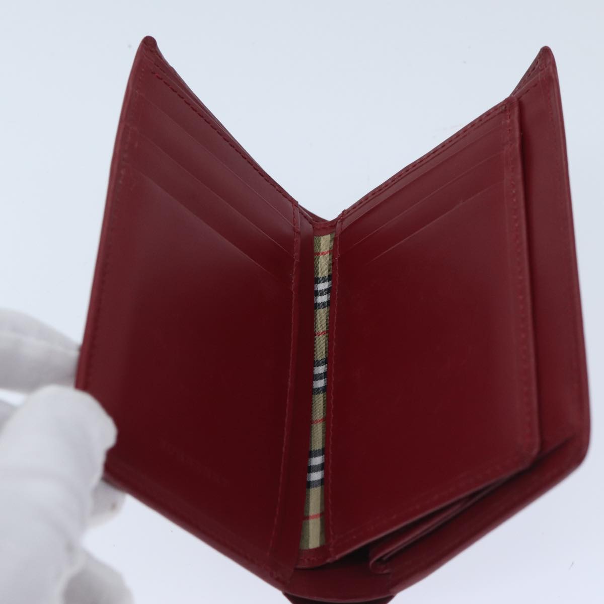 BURBERRY Bifold Wallet Leather Red Auth ep3881