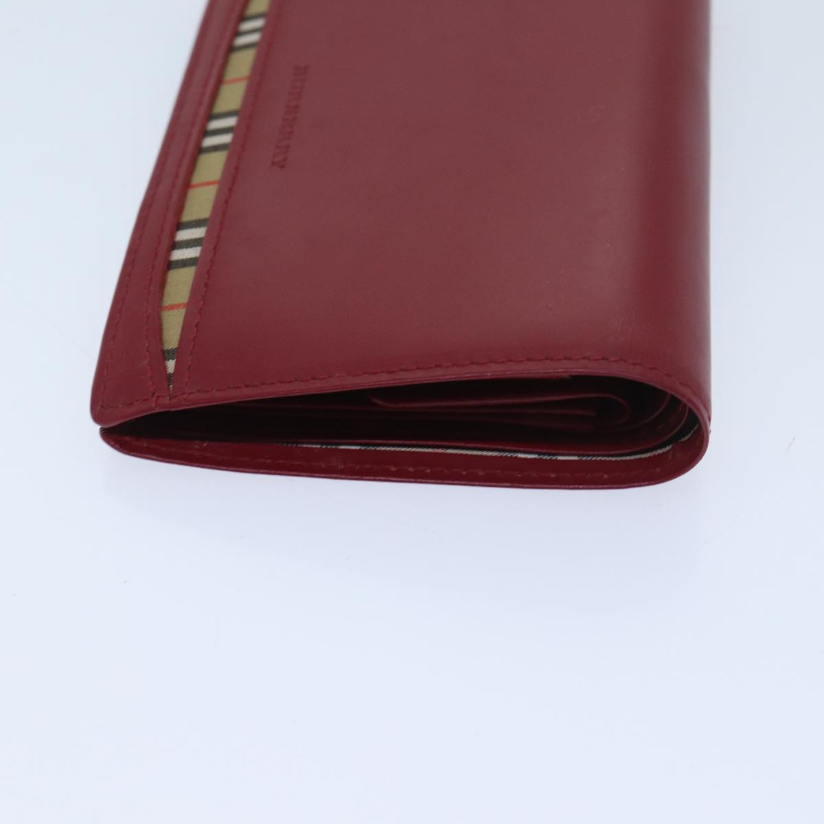 BURBERRY Bifold Wallet Leather Red Auth ep3881