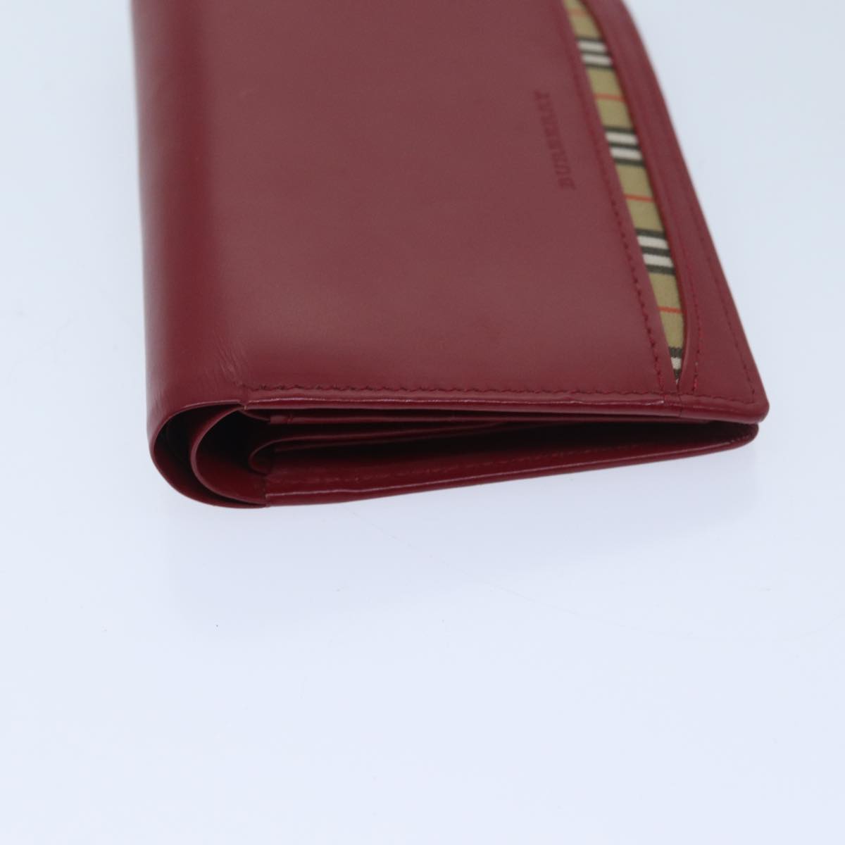 BURBERRY Bifold Wallet Leather Red Auth ep3881