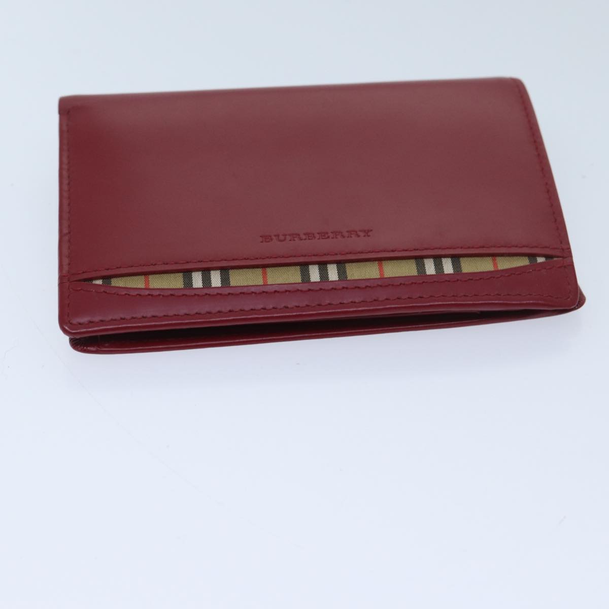 BURBERRY Bifold Wallet Leather Red Auth ep3881