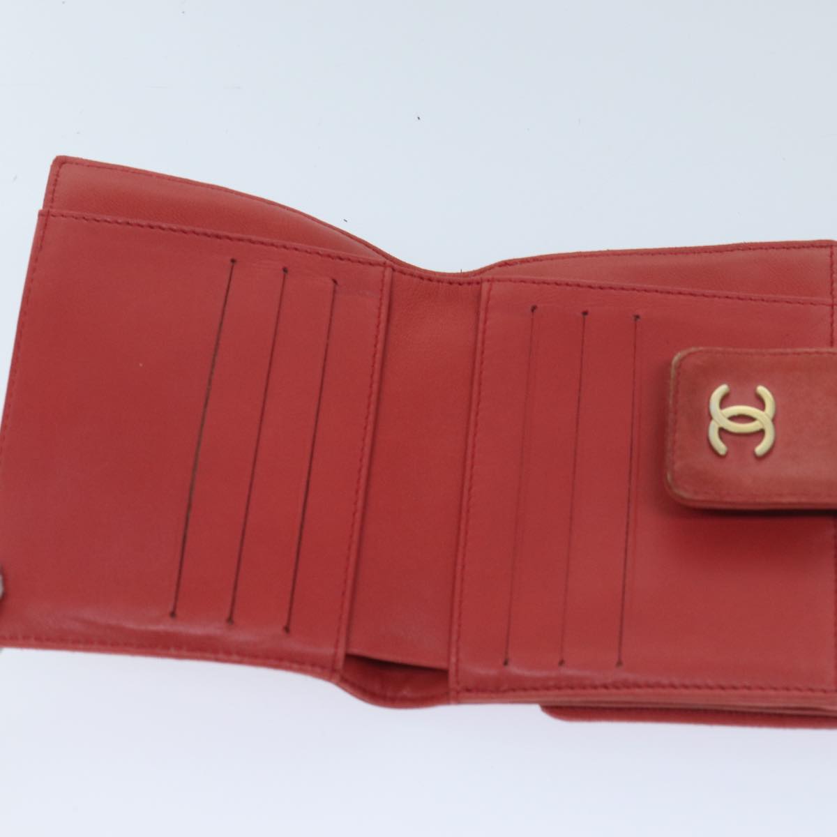 CHANEL Icon Line Bifold Wallet Leather Red CC Auth ep3882