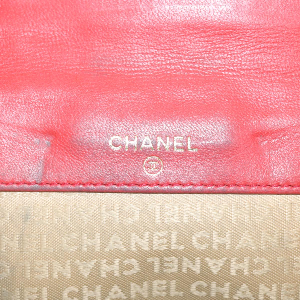 CHANEL Icon Line Bifold Wallet Leather Red CC Auth ep3882