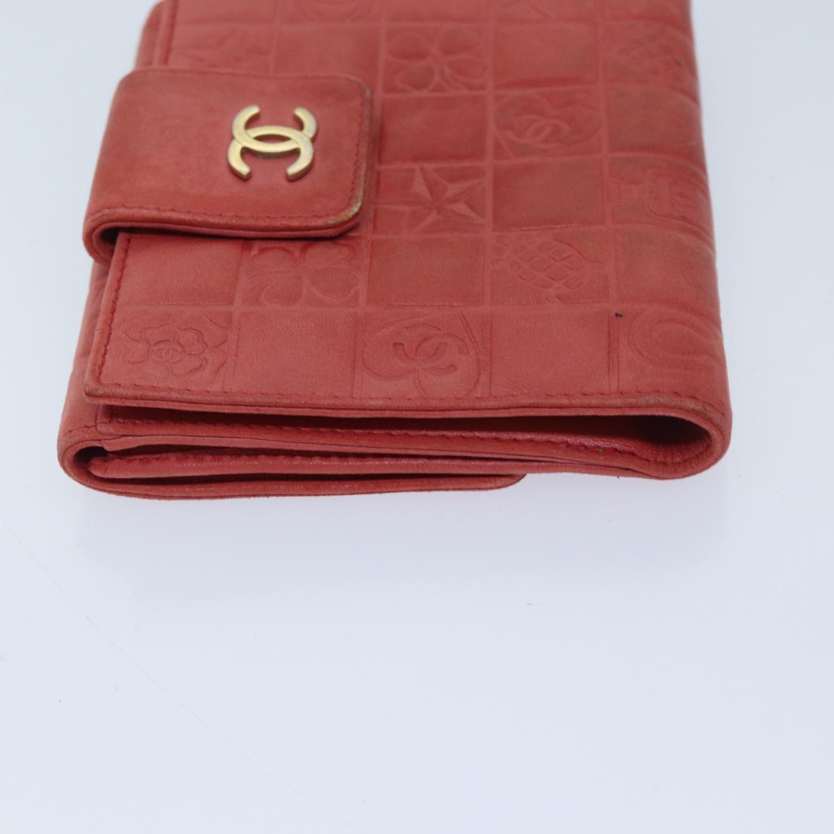 CHANEL Icon Line Bifold Wallet Leather Red CC Auth ep3882