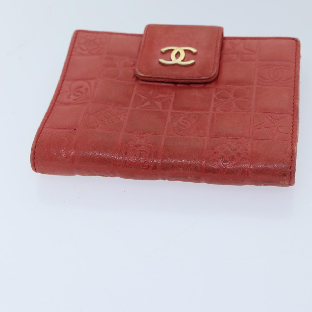 CHANEL Icon Line Bifold Wallet Leather Red CC Auth ep3882