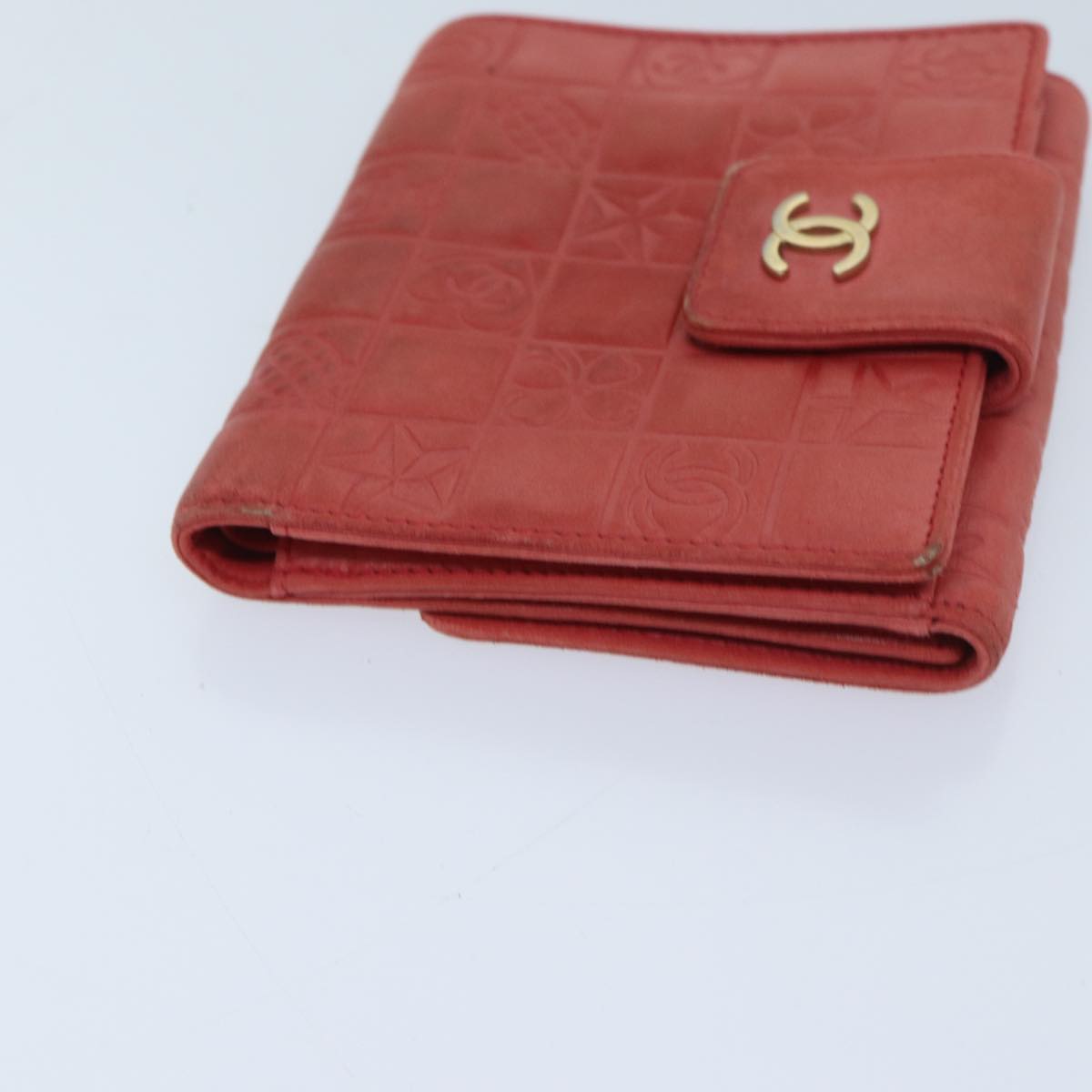 CHANEL Icon Line Bifold Wallet Leather Red CC Auth ep3882