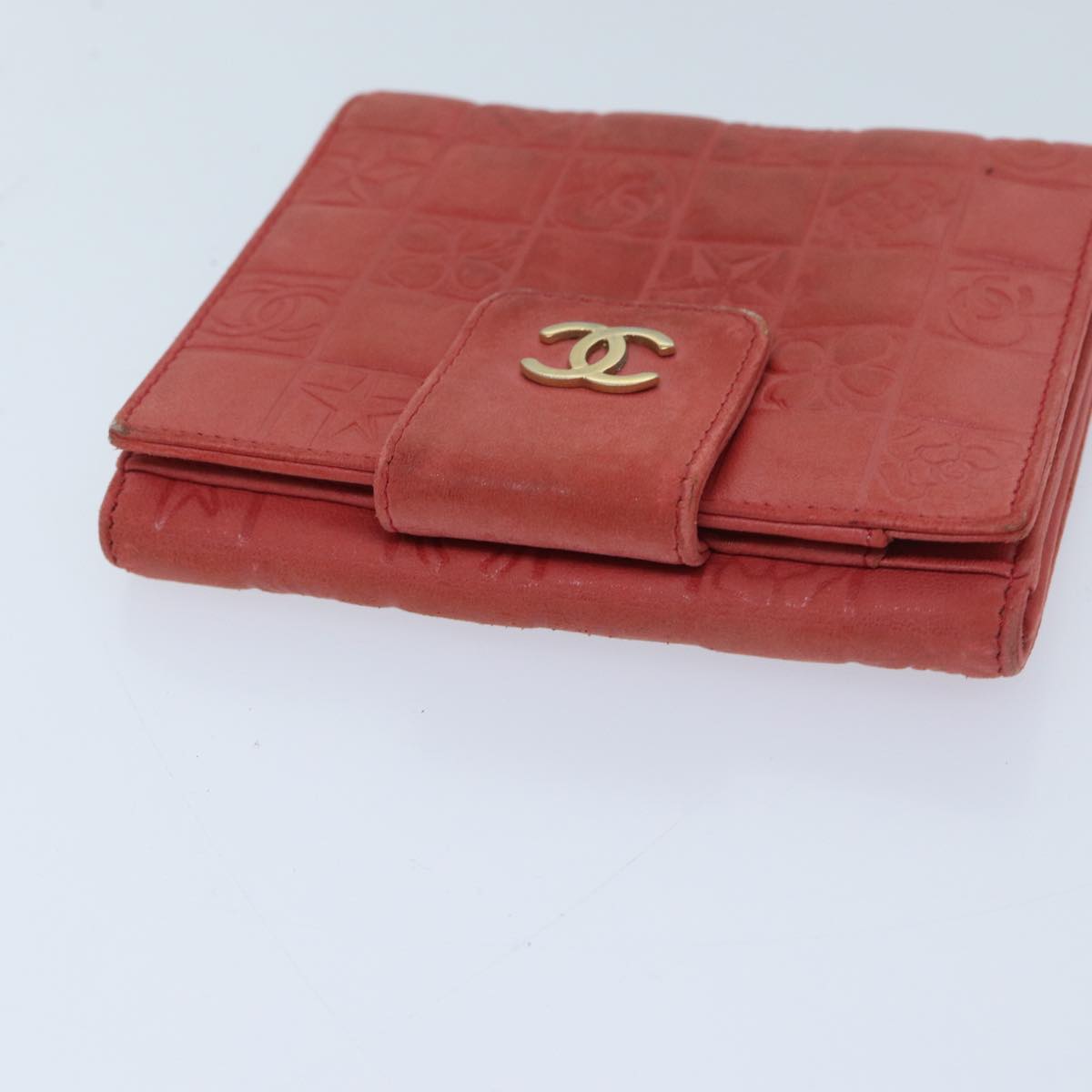 CHANEL Icon Line Bifold Wallet Leather Red CC Auth ep3882