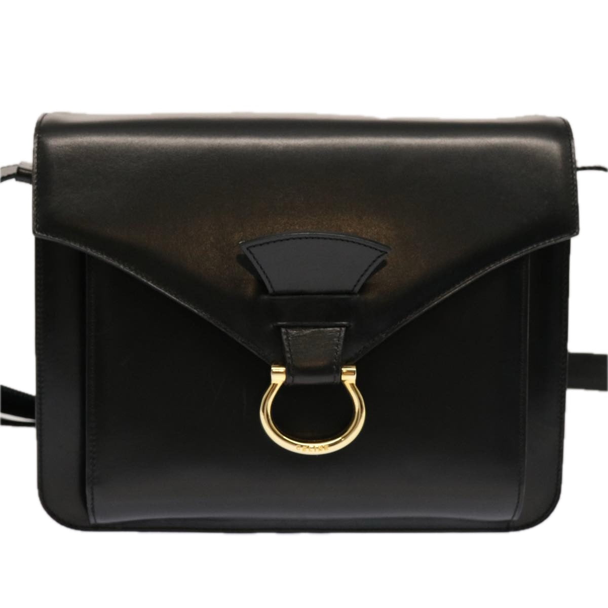 CELINE Shoulder Bag Leather Black Auth ep3891