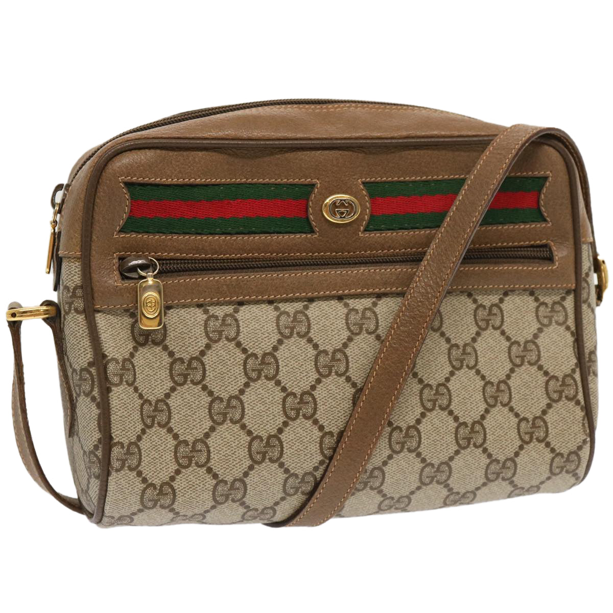 GUCCI GG Supreme Web Sherry Line Shoulder Bag Beige Green 56 02 087 Auth ep3945