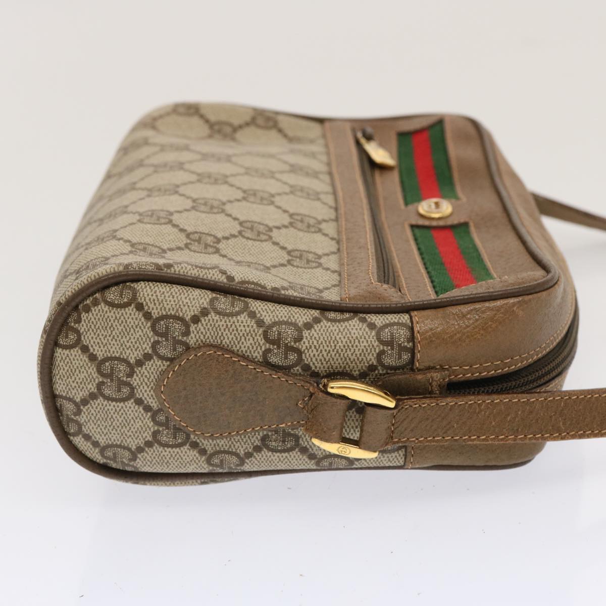 GUCCI GG Supreme Web Sherry Line Shoulder Bag Beige Green 56 02 087 Auth ep3945