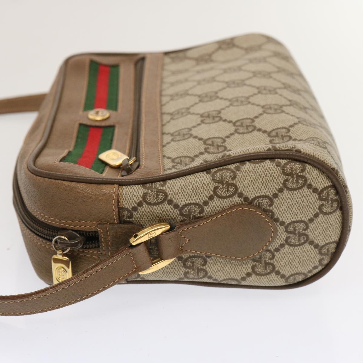 GUCCI GG Supreme Web Sherry Line Shoulder Bag Beige Green 56 02 087 Auth ep3945