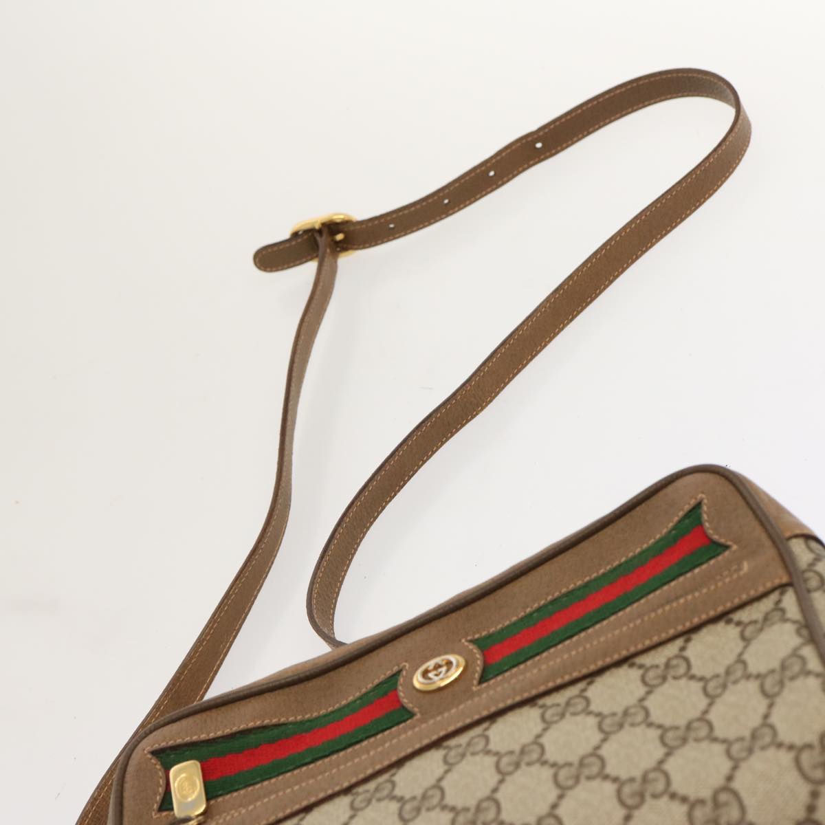 GUCCI GG Supreme Web Sherry Line Shoulder Bag Beige Green 56 02 087 Auth ep3945