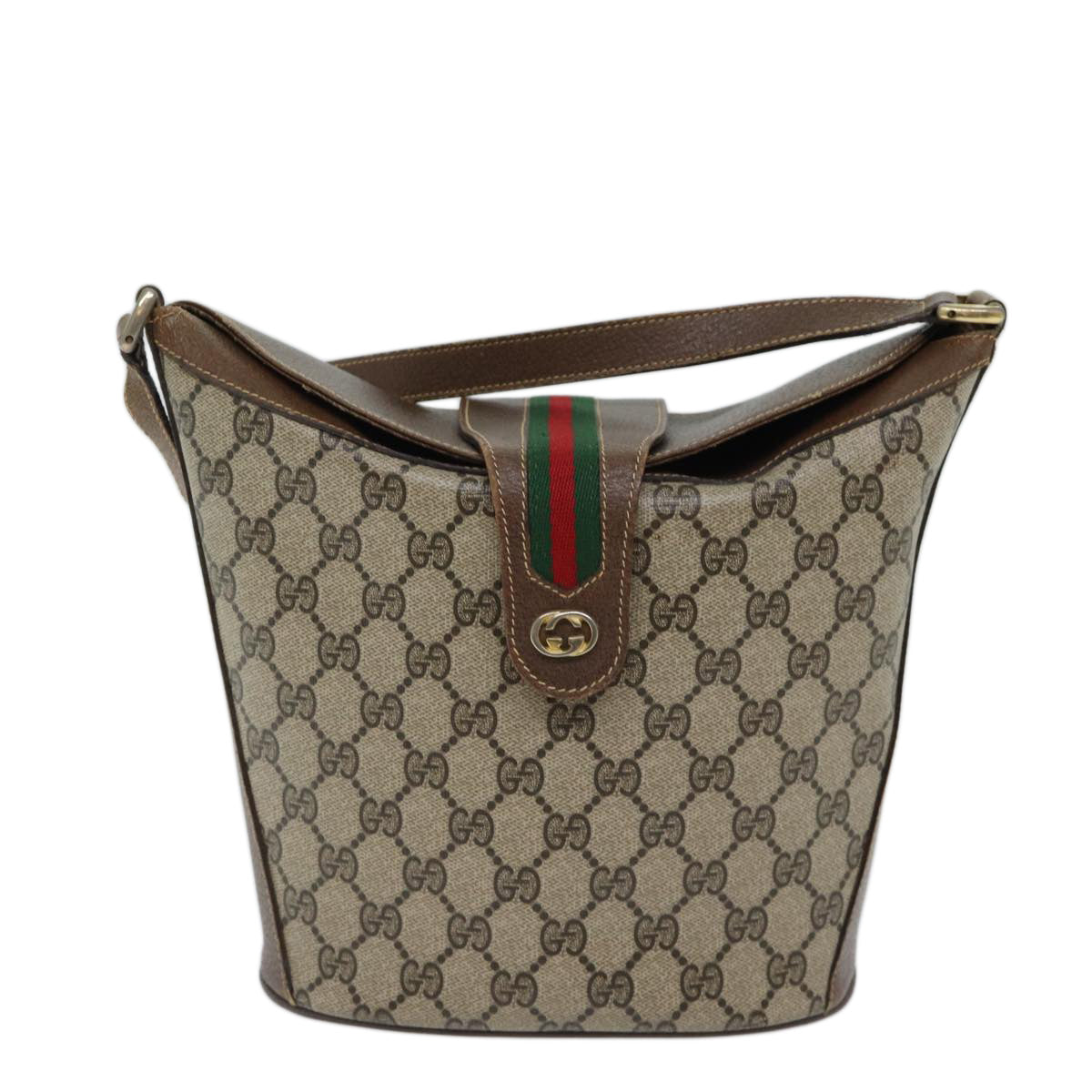 GUCCI GG Supreme Web Sherry Line Shoulder Bag Beige Red 89 02 081 Auth ep3957