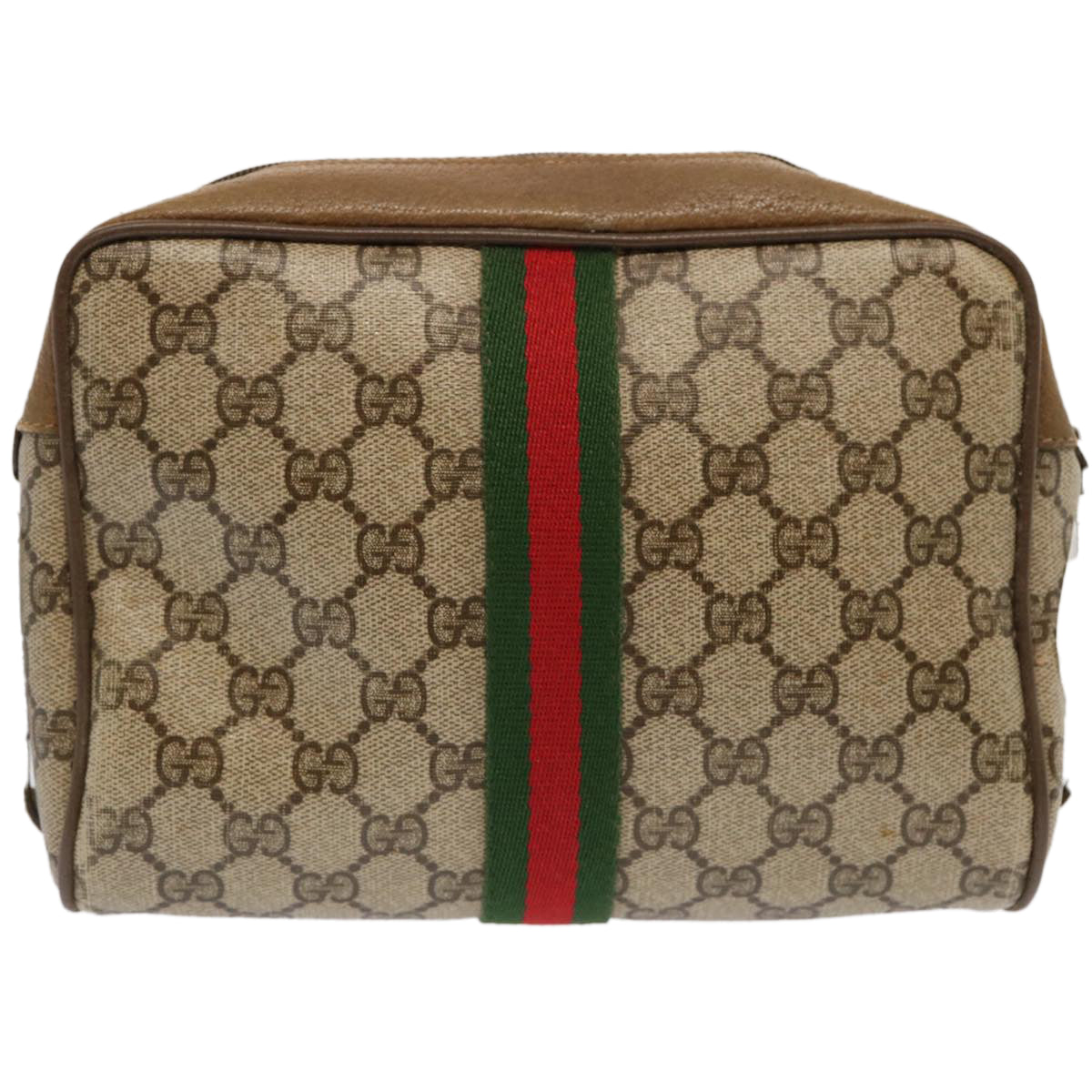 GUCCI GG Supreme Web Sherry Line Shoulder Bag Beige Green 56 02 004 Auth ep3971 - 0