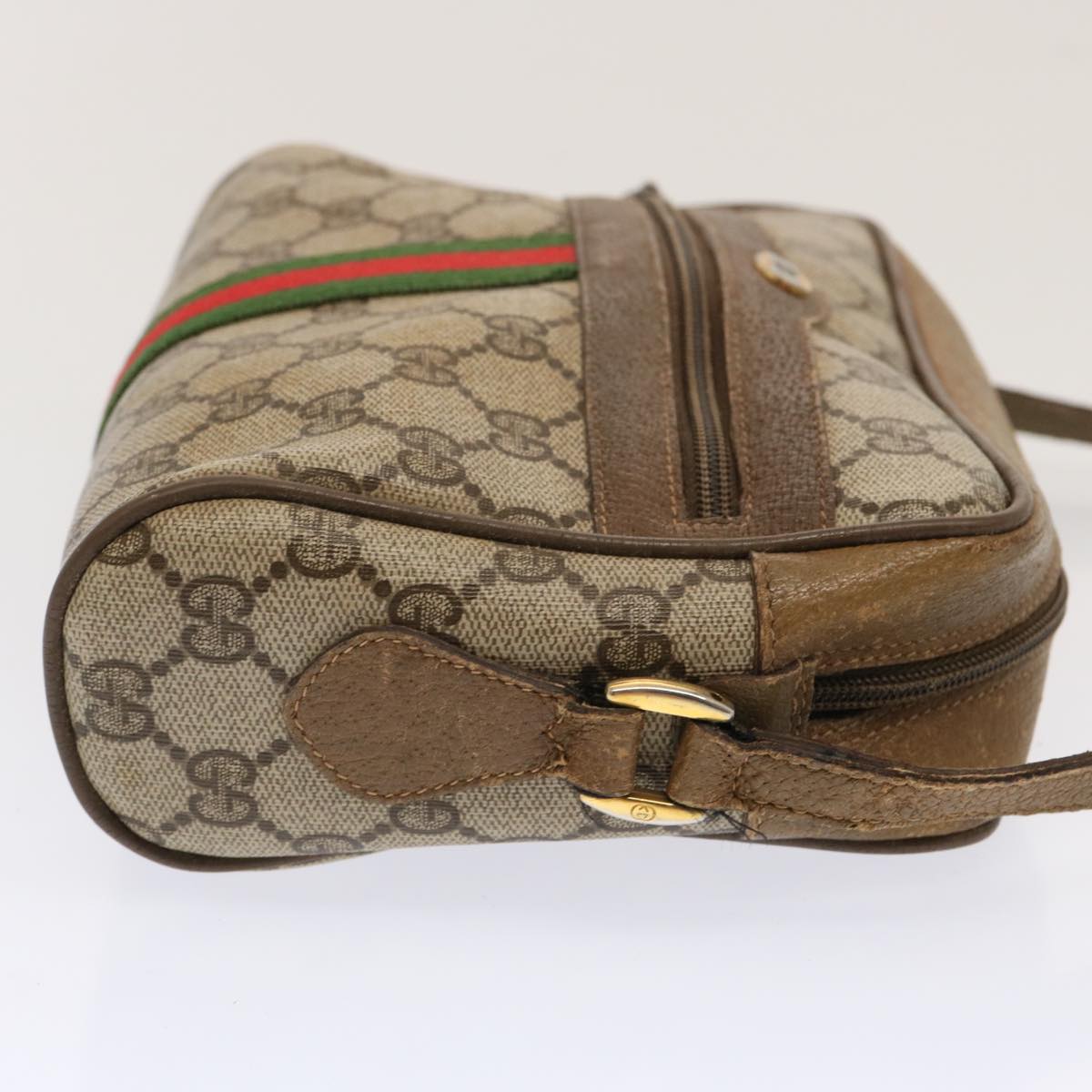 GUCCI GG Supreme Web Sherry Line Shoulder Bag Beige Green 56 02 004 Auth ep3971