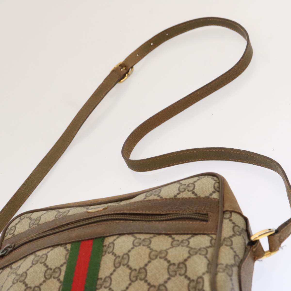 GUCCI GG Supreme Web Sherry Line Shoulder Bag Beige Green 56 02 004 Auth ep3971