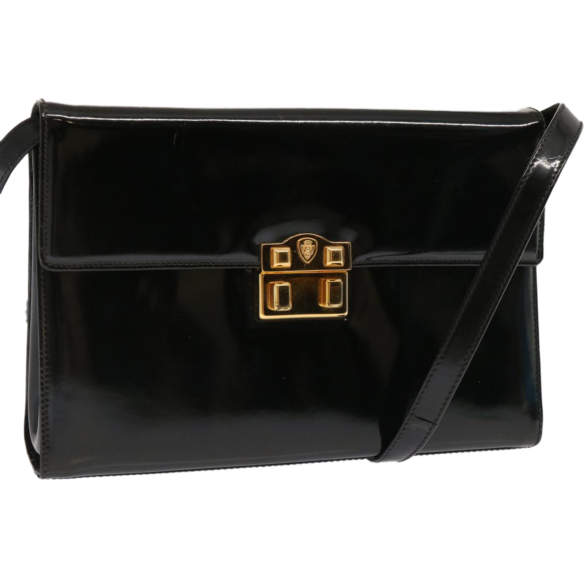 GUCCI Shoulder Bag Enamel Black 004 406 0287 Auth ep3974