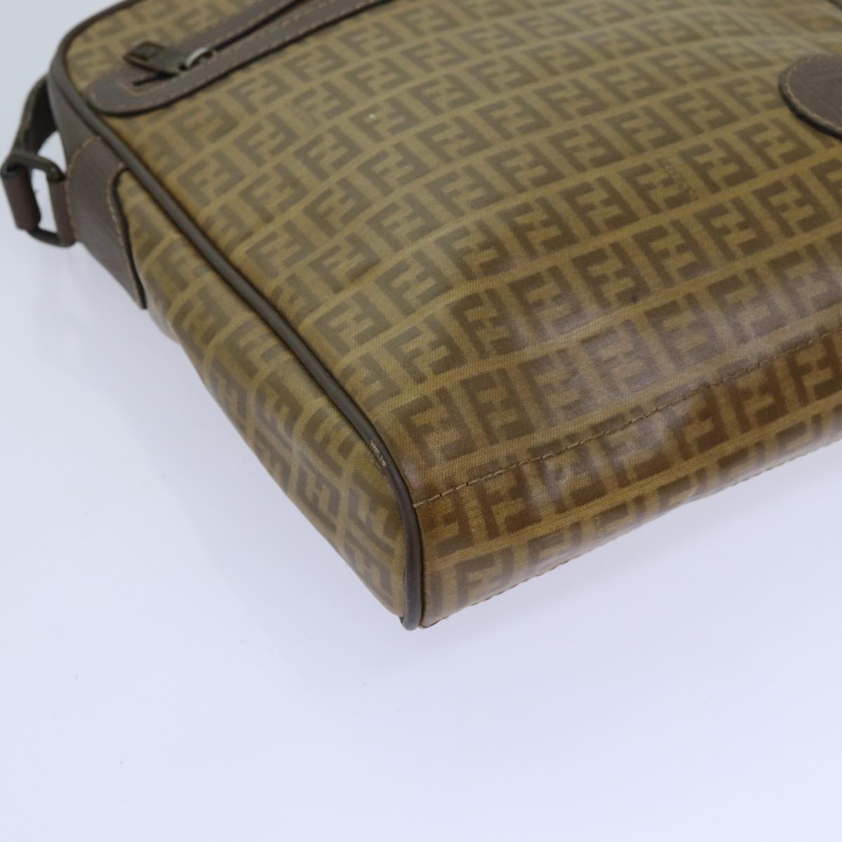 FENDI Zucchino Canvas Shoulder Bag Brown Auth ep3988