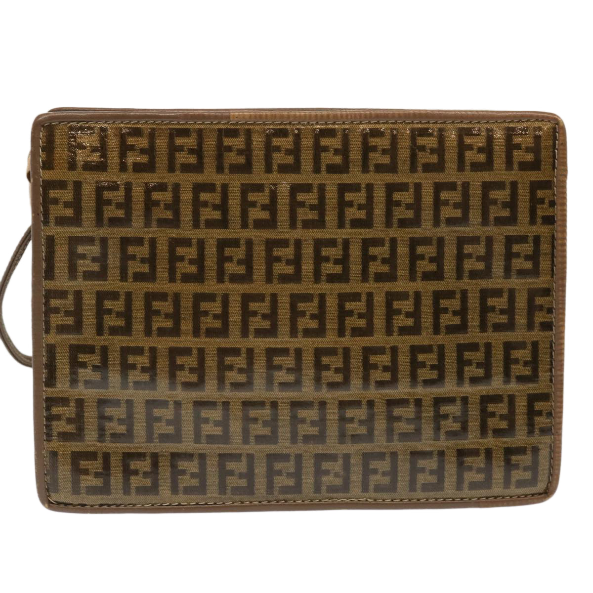 FENDI Zucchino Canvas Shoulder Bag Vintage Brown Auth ep3991 - 0