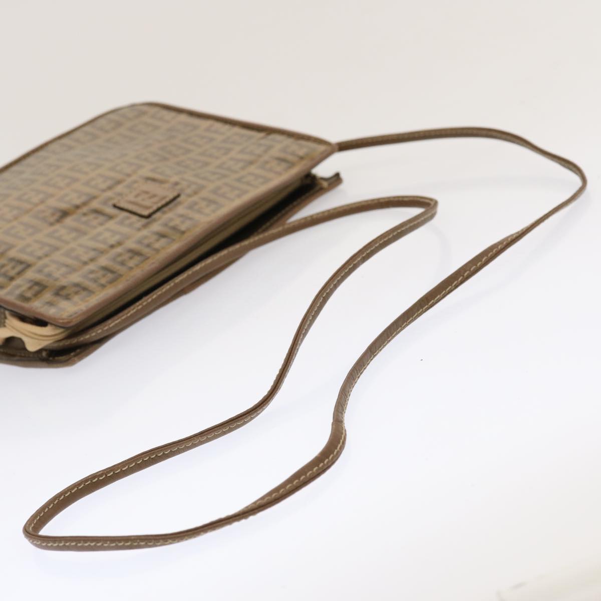 FENDI Zucchino Canvas Shoulder Bag Vintage Brown Auth ep3991