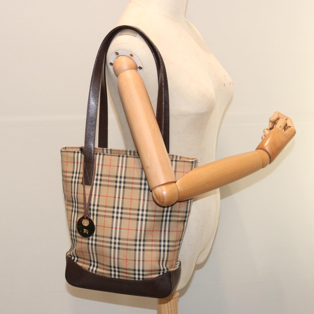 BURBERRY Nova Check Tote Bag Canvas Beige Black Auth ep4012