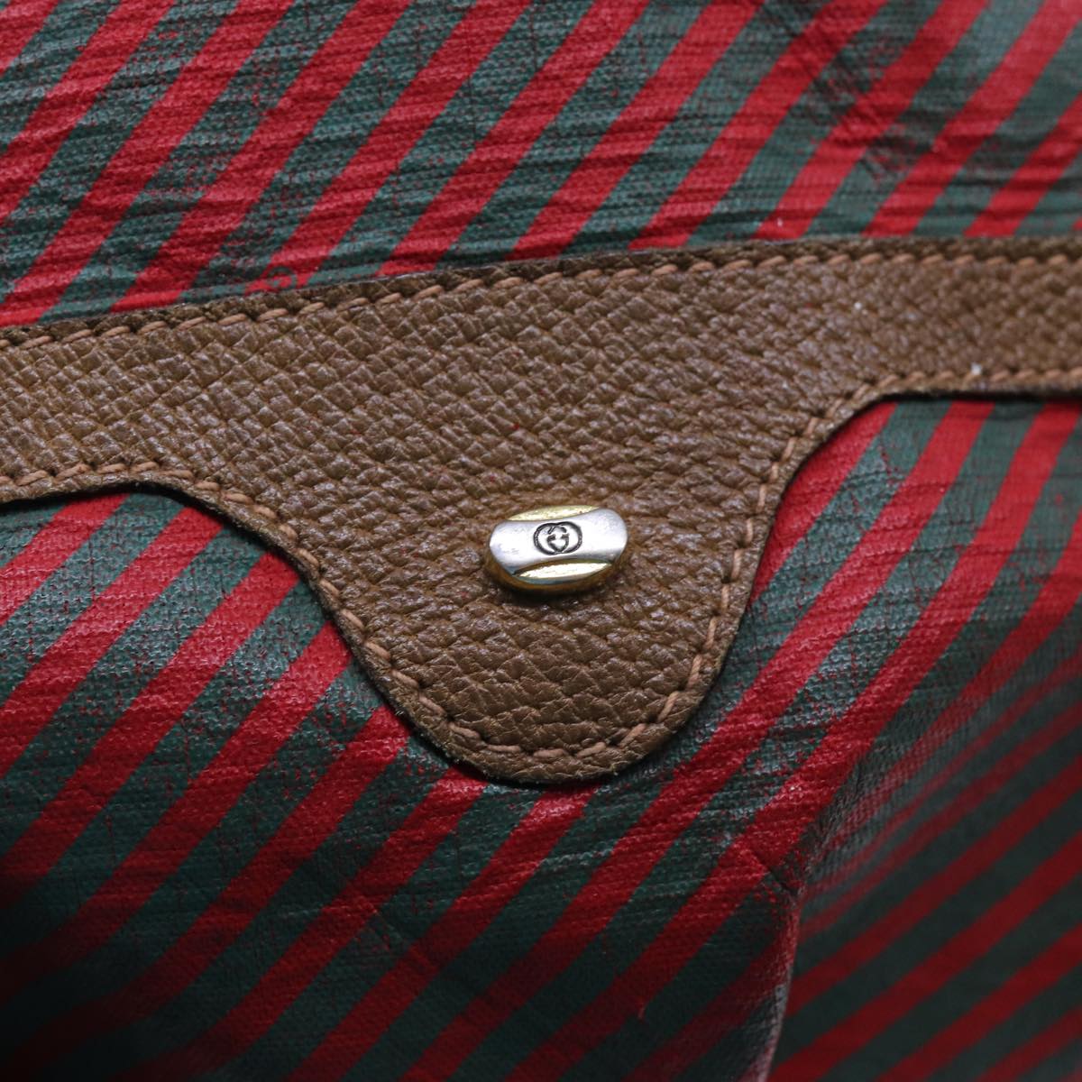 GUCCI Shoulder Bag Coated Canvas Red Green Auth ep4031