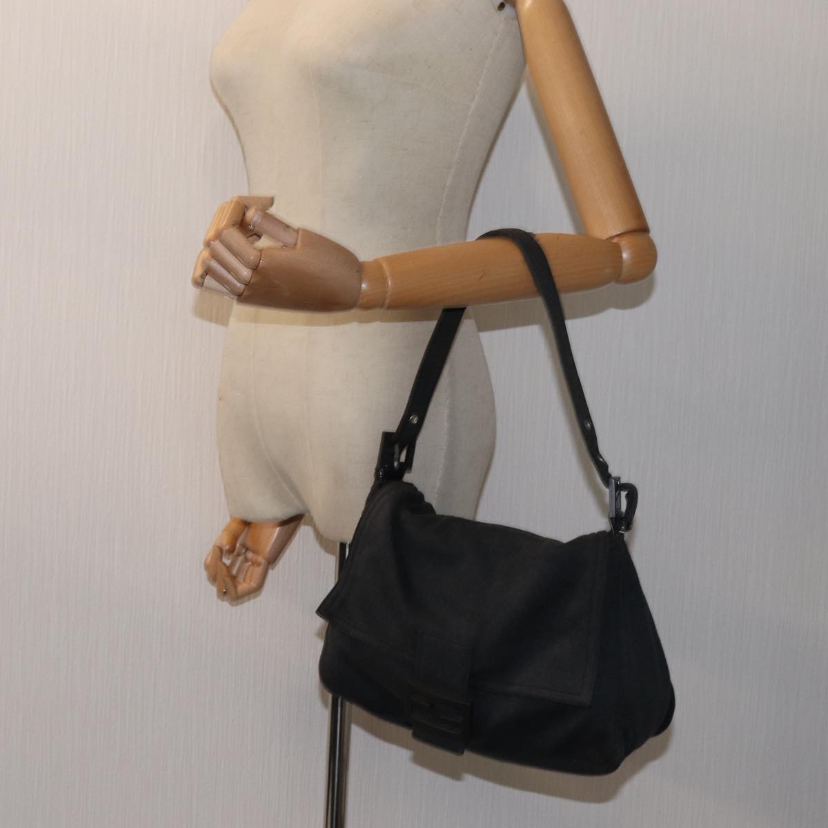 FENDI Mamma Baguette Shoulder Bag Cotton Gray Auth ep4032