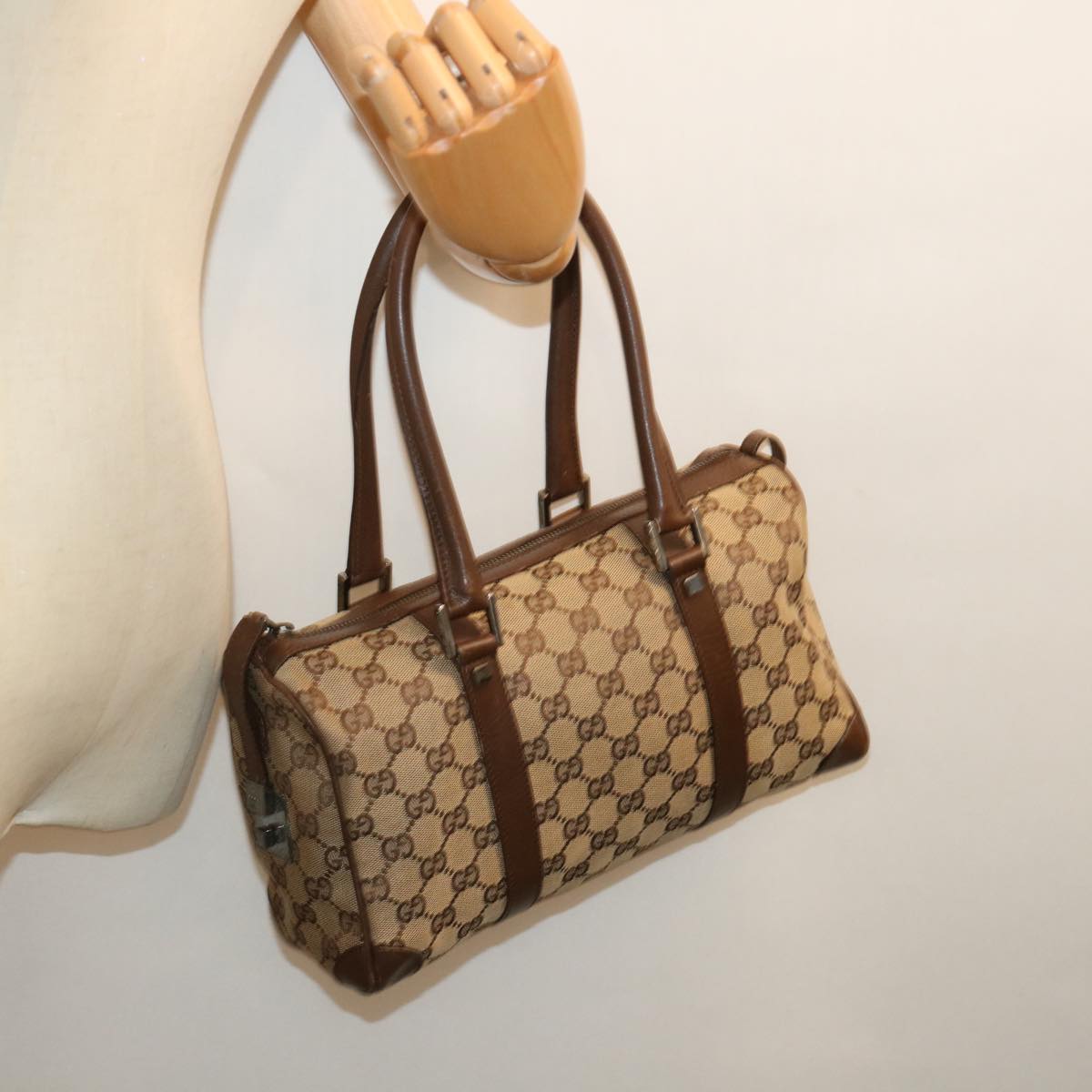 GUCCI GG Canvas Hand Bag Beige 30458 Auth ep4037