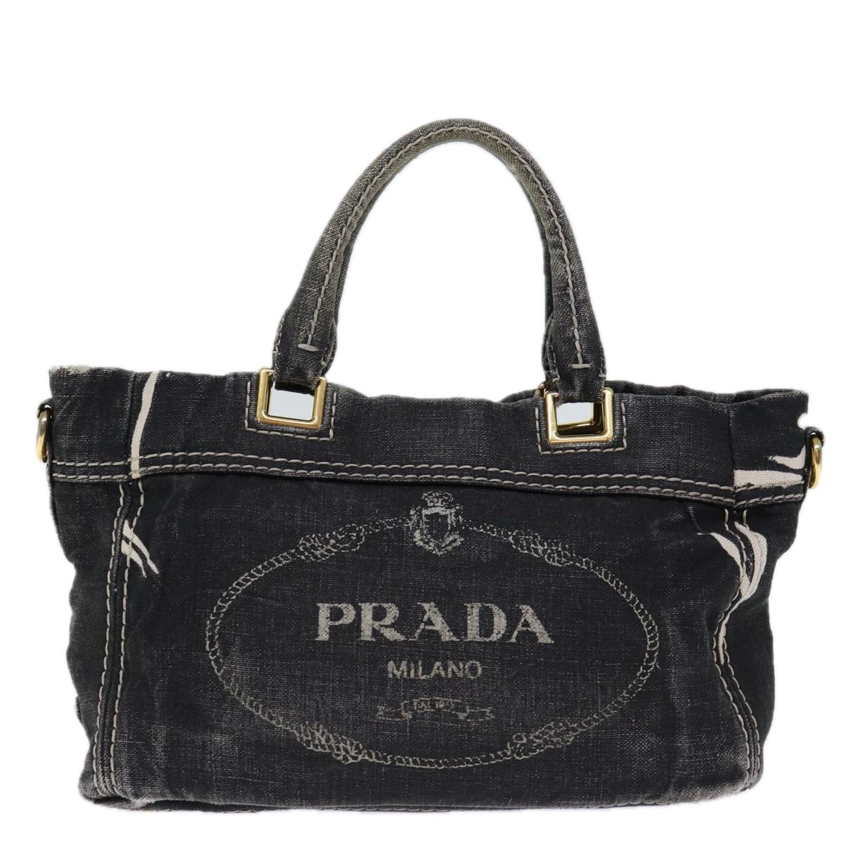 PRADA Hand Bag Canvas Black Auth ep4062