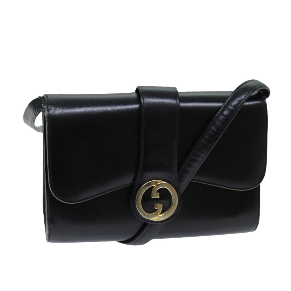 GUCCI Shoulder Bag Leather Black Auth ep4082