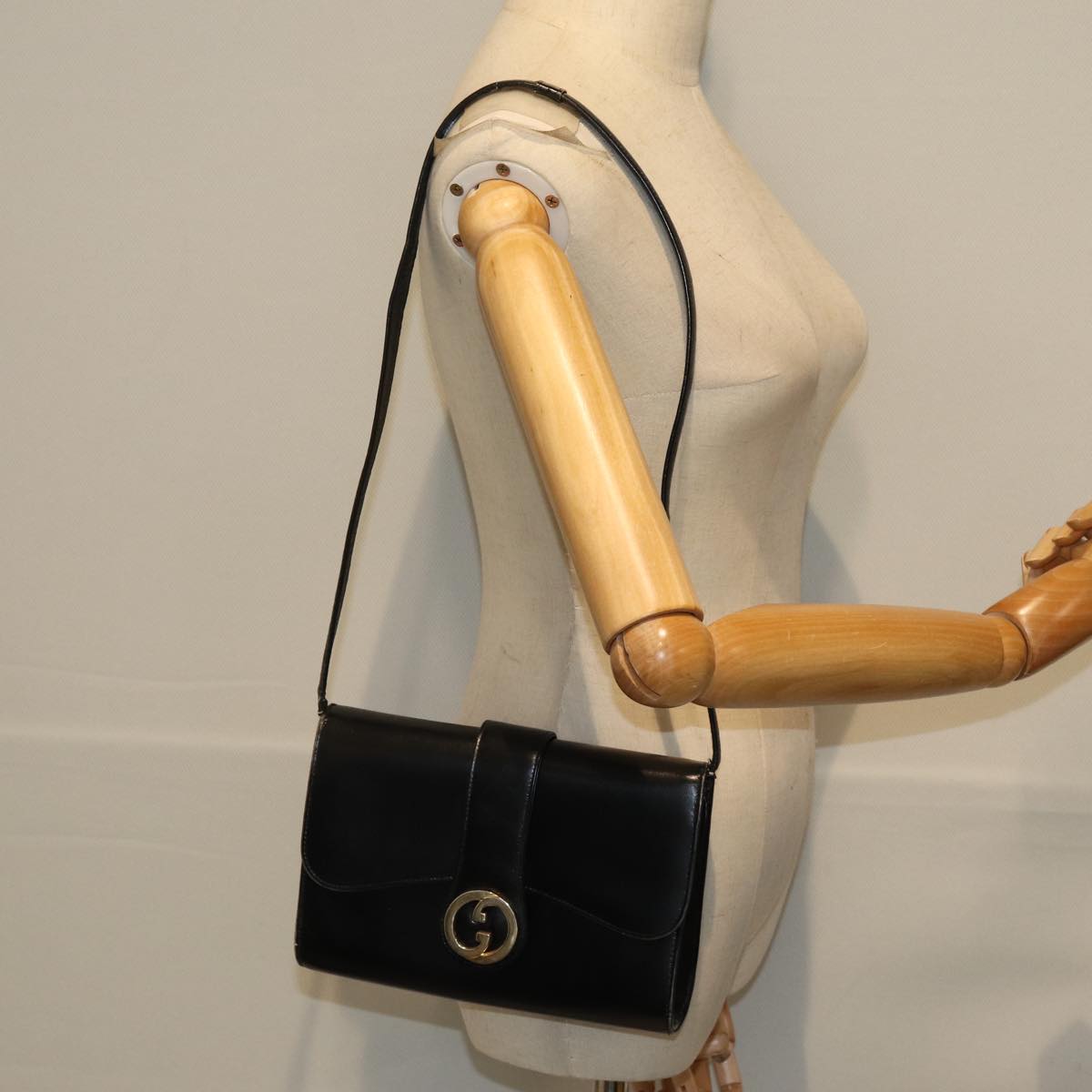 GUCCI Shoulder Bag Leather Black Auth ep4082