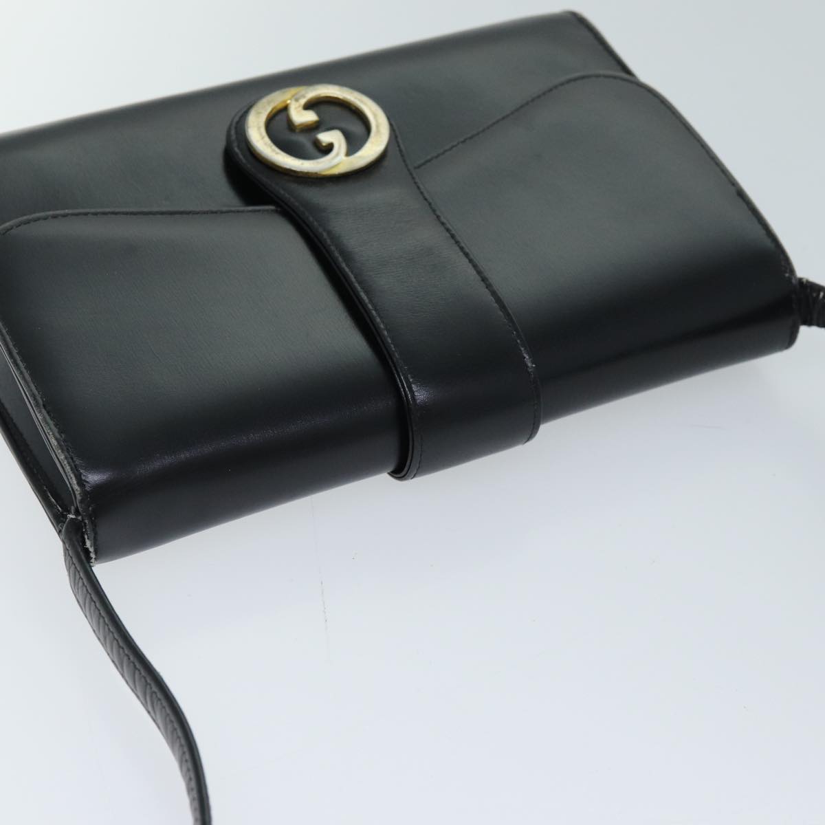 GUCCI Shoulder Bag Leather Black Auth ep4082