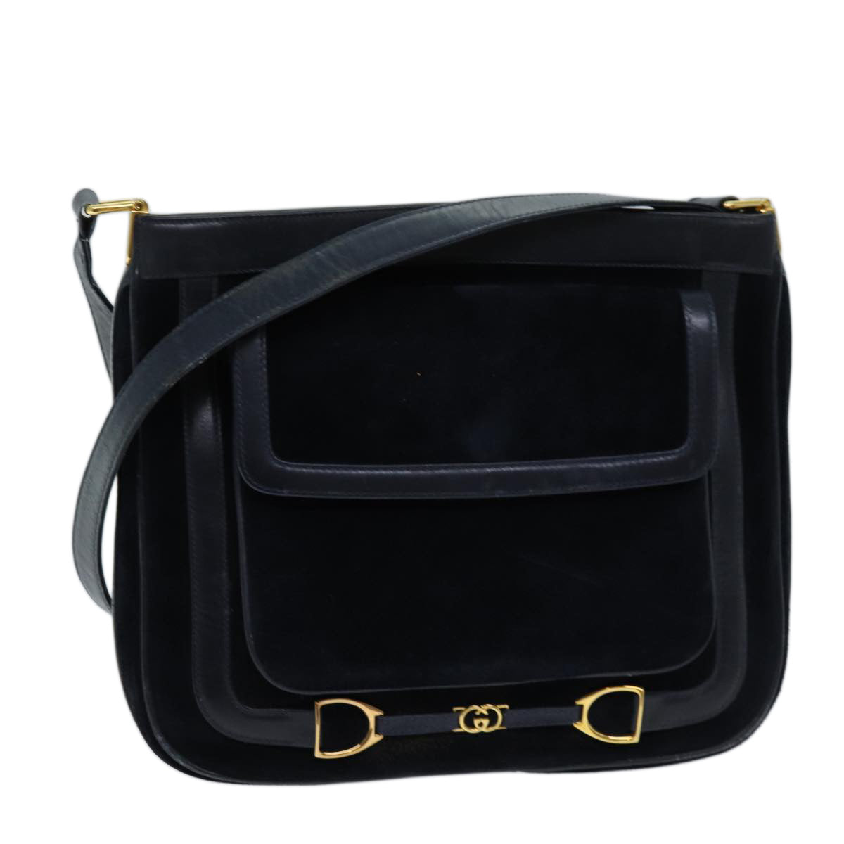 GUCCI Shoulder Bag Suede Navy Auth ep4087