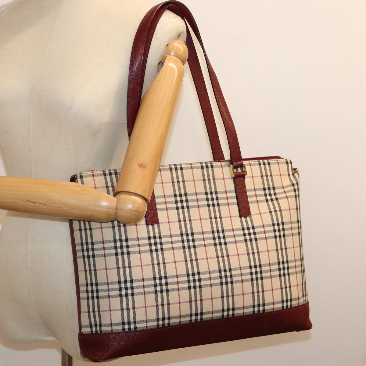 BURBERRY Nova Check Tote Bag Canvas Beige Auth ep4101