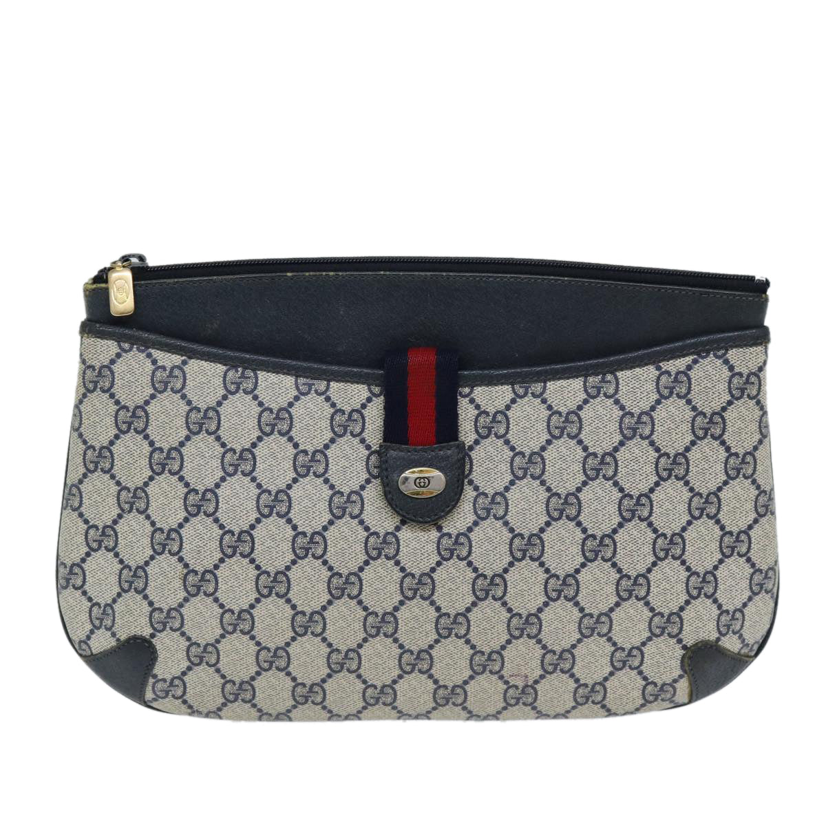 GUCCI GG Plus Supreme Sherry Line Shoulder Bag Navy Red 904 02 026 Auth ep4106