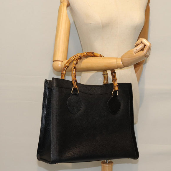 GUCCI Bamboo Hand Bag Leather Black 002 1095 0260 Auth ep4125