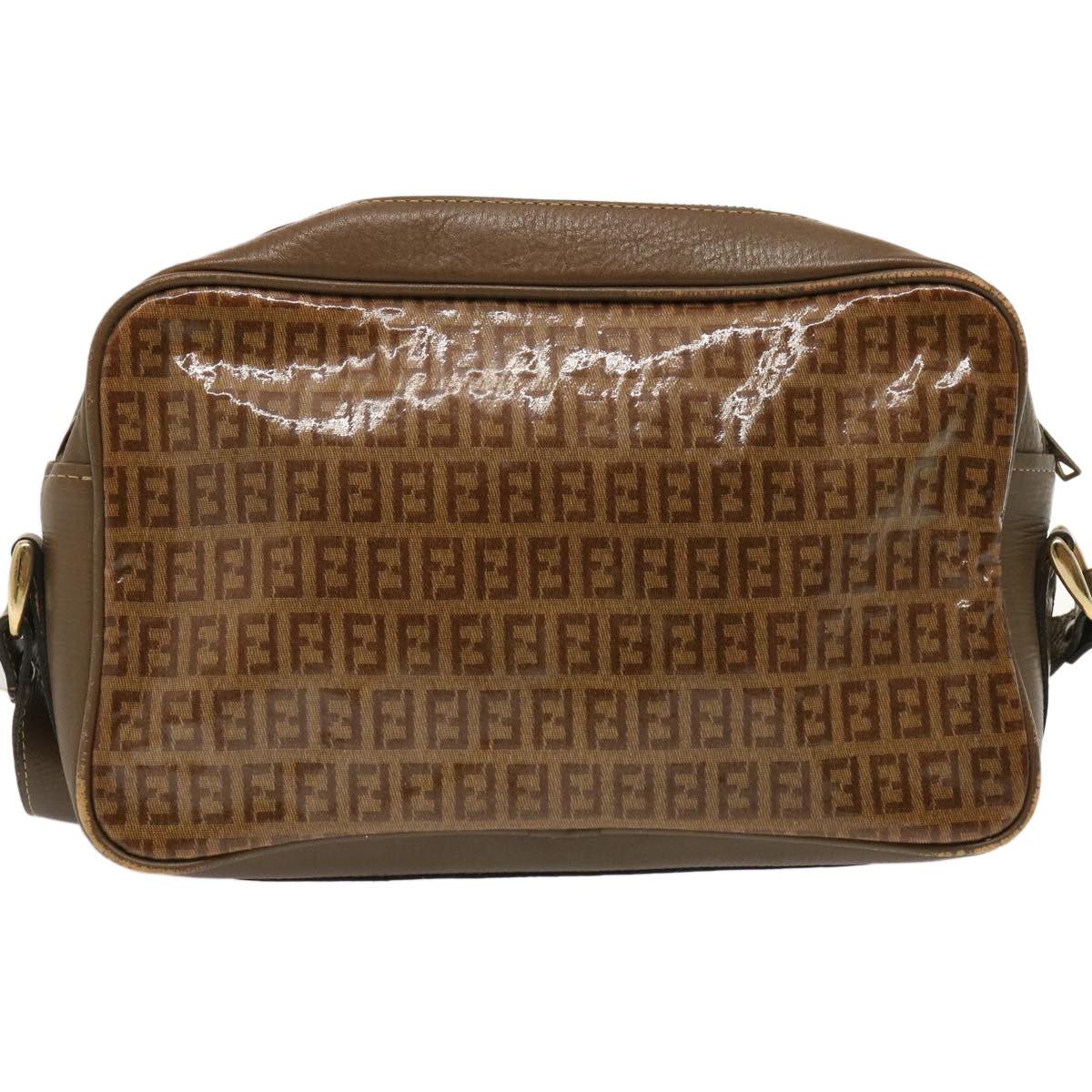 FENDI Zucchino Canvas Shoulder Bag Vintage Beige Auth ep4149