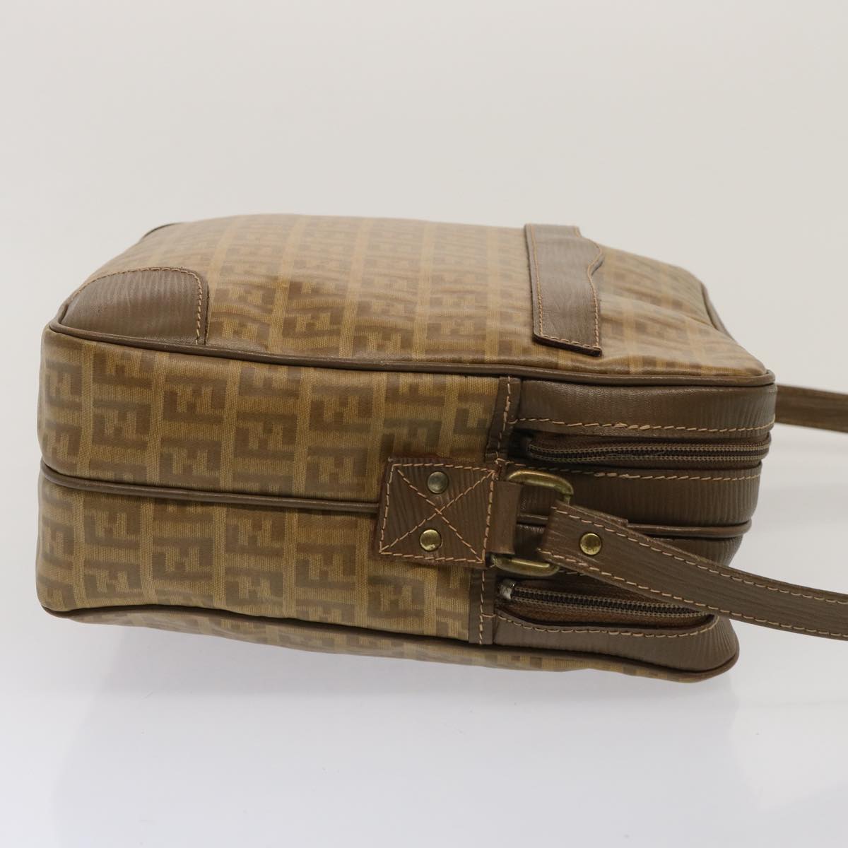 FENDI Zucchino Canvas Shoulder Bag Vintage Beige Auth ep4154