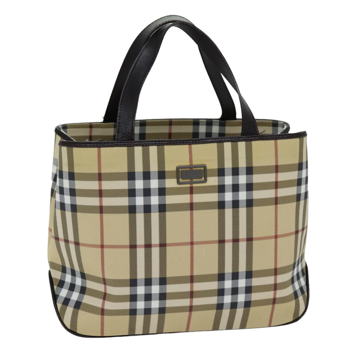 BURBERRY Nova Check Hand Bag PVC Leather Beige Dark Brown Auth ep4186