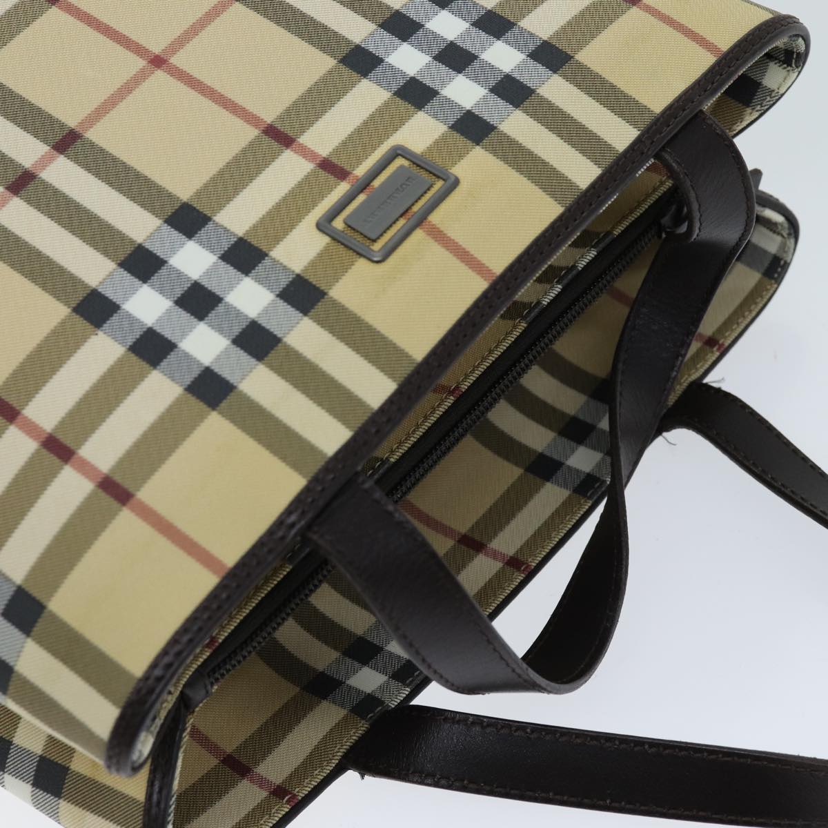 BURBERRY Nova Check Hand Bag PVC Leather Beige Dark Brown Auth ep4186