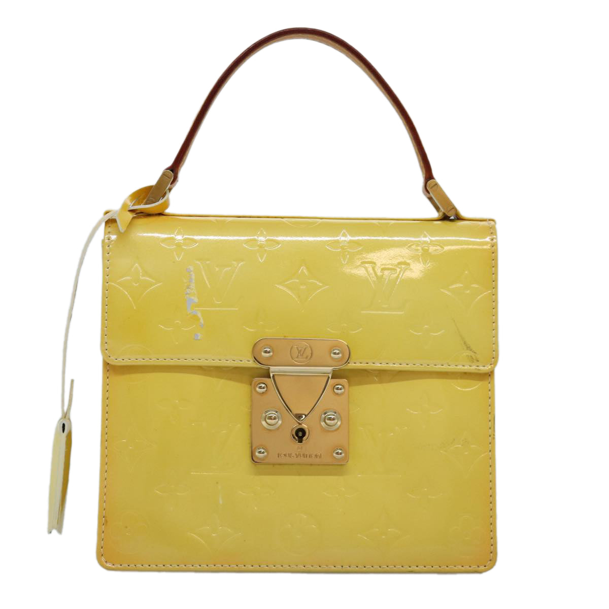 LOUIS VUITTON Monogram Vernis Spring Street Bag Lime Yellow M91068 Auth ep4194
