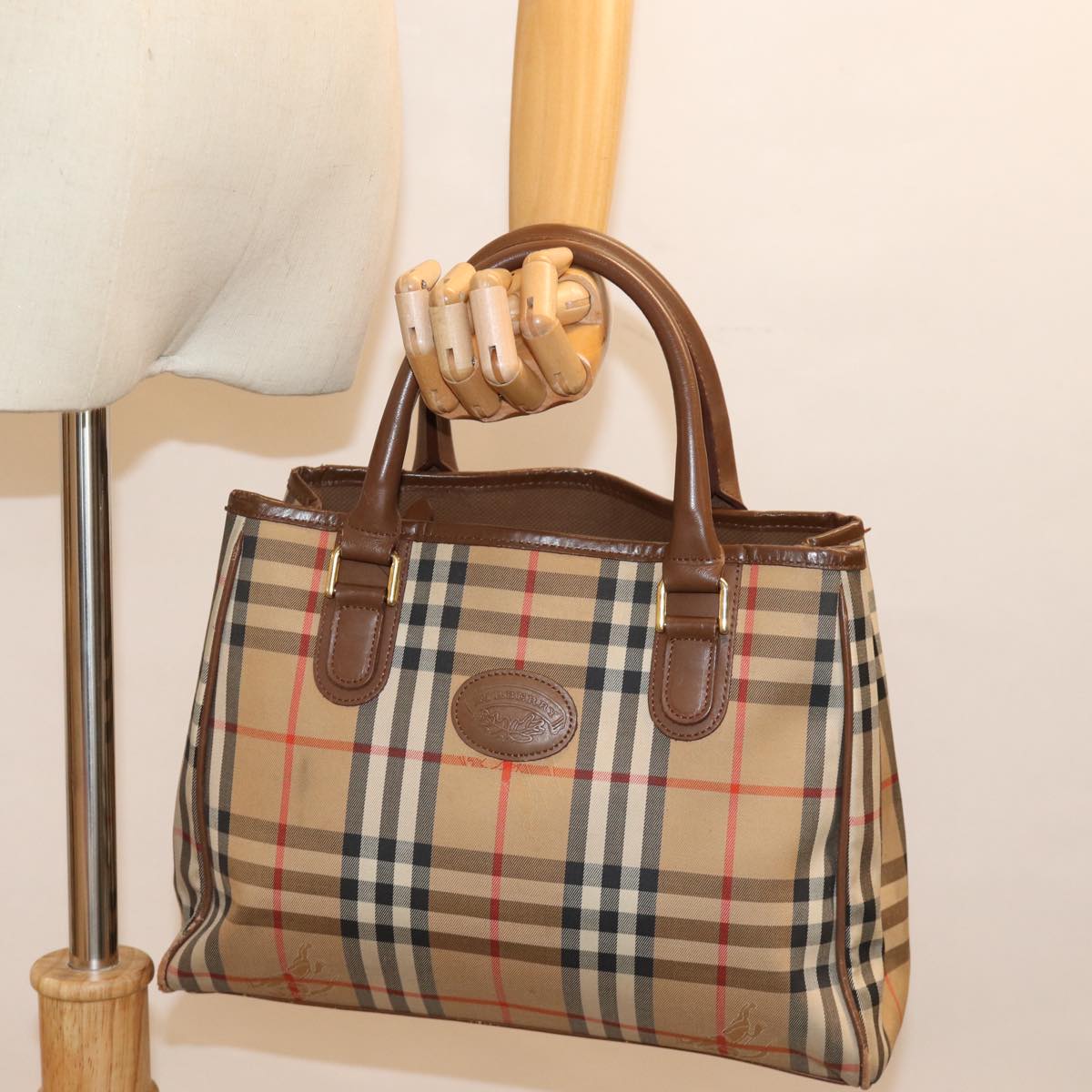 BURBERRY Nova Check Hand Bag Nylon Auth ep4200