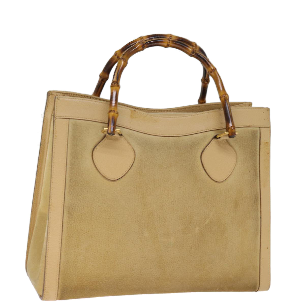 GUCCI Bamboo Hand Bag Suede Leather Beige 002 1186 0260 Auth ep4206