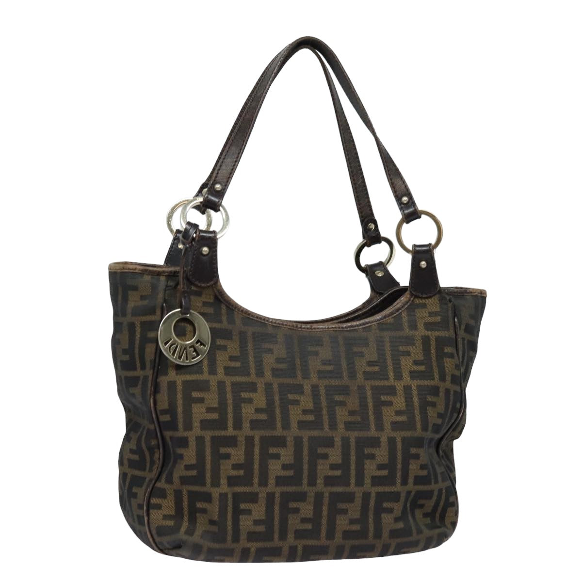 FENDI Zucca Canvas Tote Bag Brown Black Auth ep4207