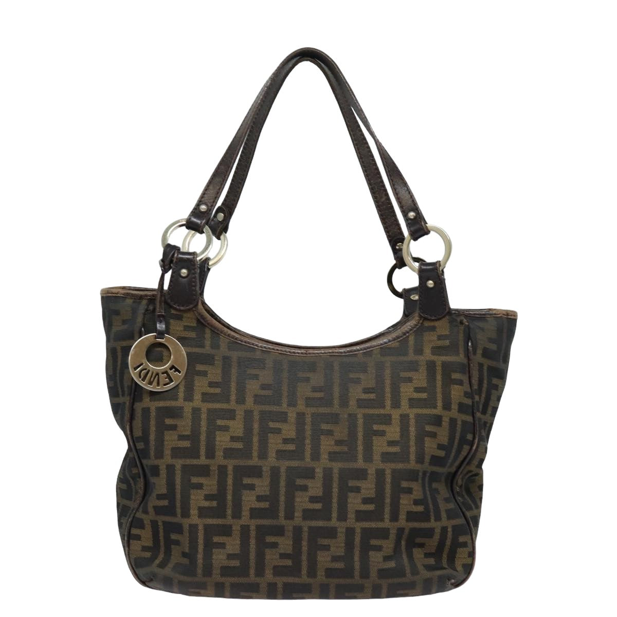 FENDI Zucca Canvas Tote Bag Brown Black Auth ep4207