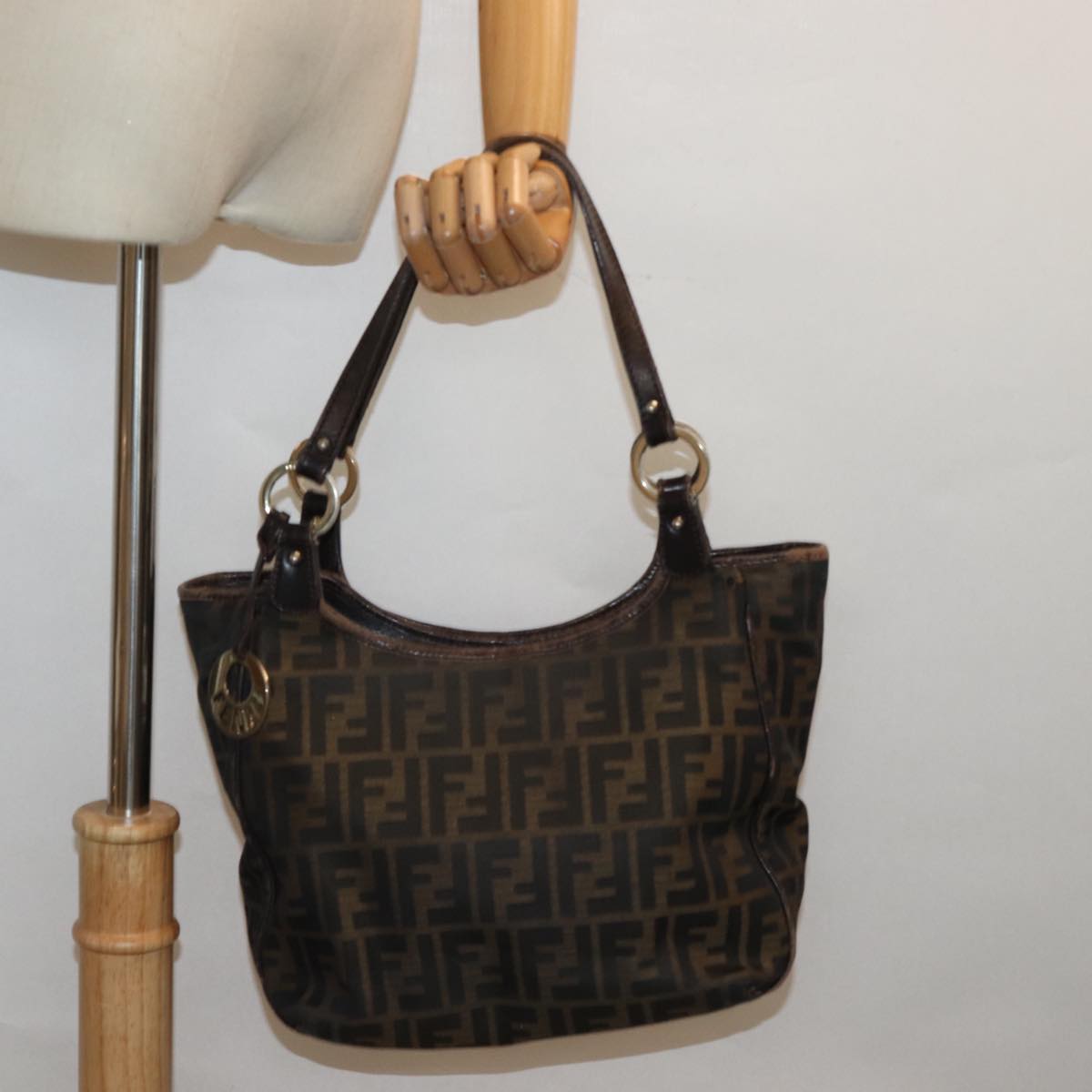 FENDI Zucca Canvas Tote Bag Brown Black Auth ep4207