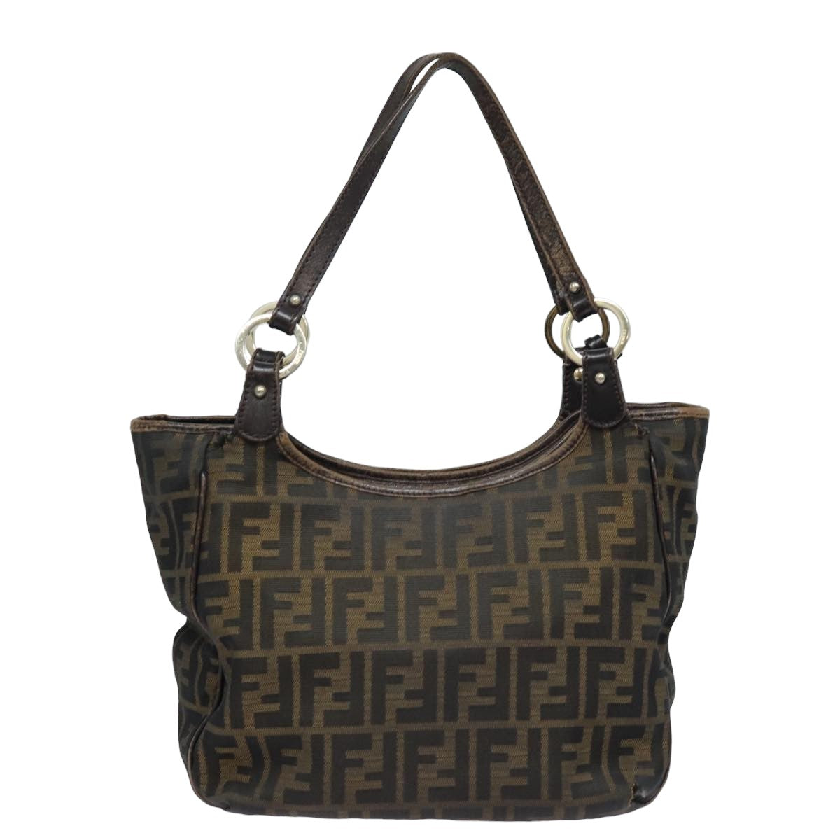 FENDI Zucca Canvas Tote Bag Brown Black Auth ep4207 - 0